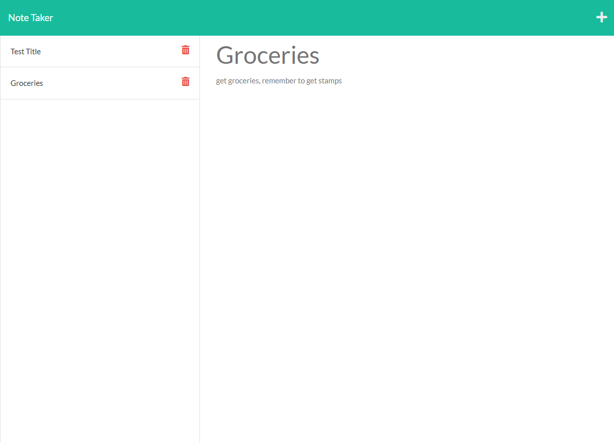 Express Note Taker Screenshot